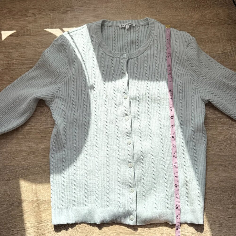 Reformation Natalie Cable Knit Cotton Cardigan Sweater Light Blue XL - Picture 12 of 15